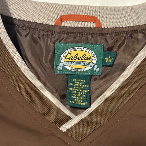 Cabela's Brown V-Neck windbreaker Large w/ Pockets - Picture 2 of 5
